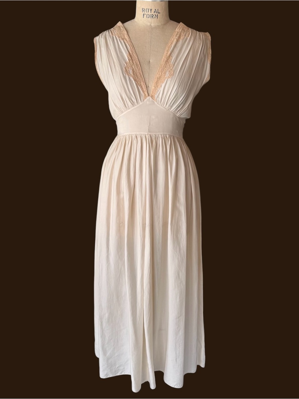 Antique 1930s Ivory Silk Rayon Crepe and Lace Boudoir Slip Dress